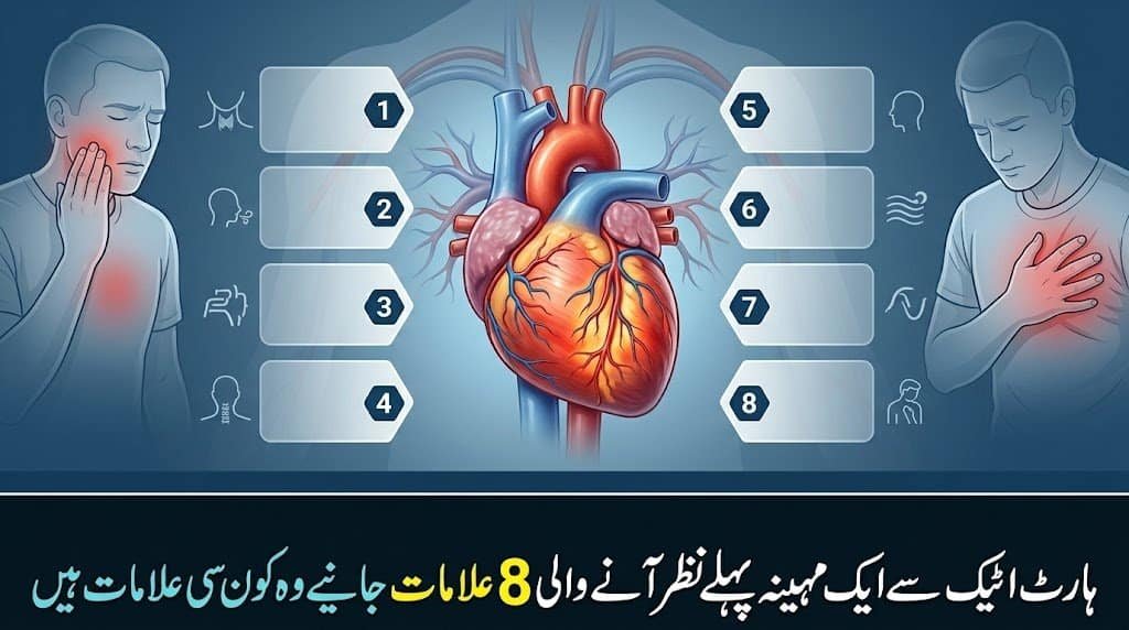 Detailed diagram of heart anatomy highlighting symptoms of heart issues.
